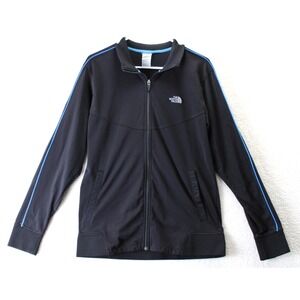 The North Face Mens Track Jacket Black Blue Trim Full Zip Athletic Size M